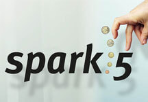 Betriebl. Altersvorsorge Spark 5 Logo mit einer Hand die die Punkte die hier durch Münzen ersetzt wurden heraufsteigt